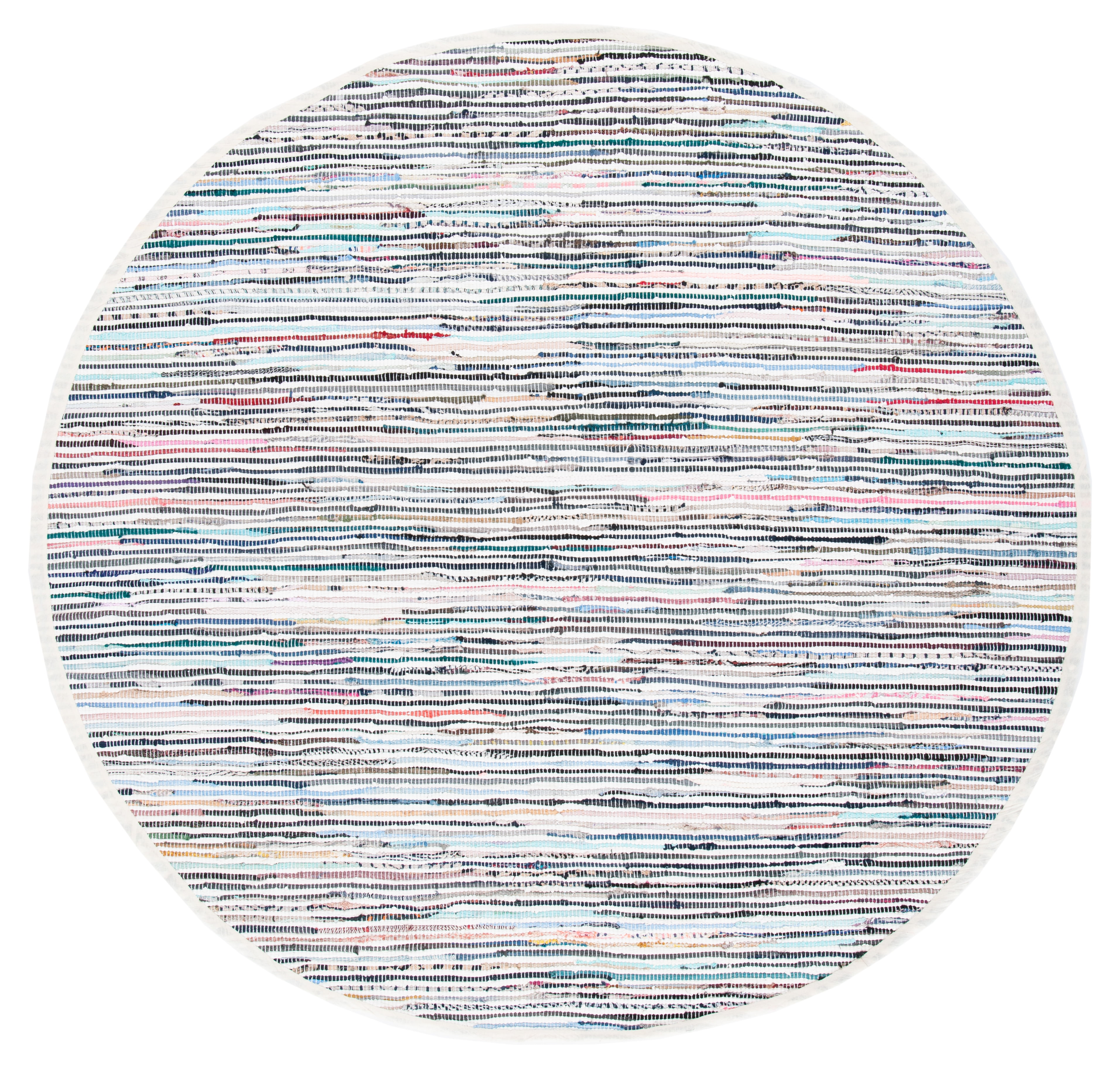 SAFAVIEH Rag Skylar Striped Cotton Area Rug, Ivory/Multi, 6' x 6' Round