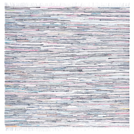 SAFAVIEH Rag Skylar Striped Cotton Area Rug, Ivory/Multi, 6' x 6' Square
