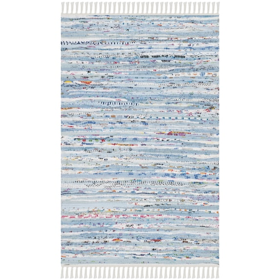 SAFAVIEH Rag Skylar Striped Cotton Area Rug, Light Blue/Multi, 2'3" x 3'9"
