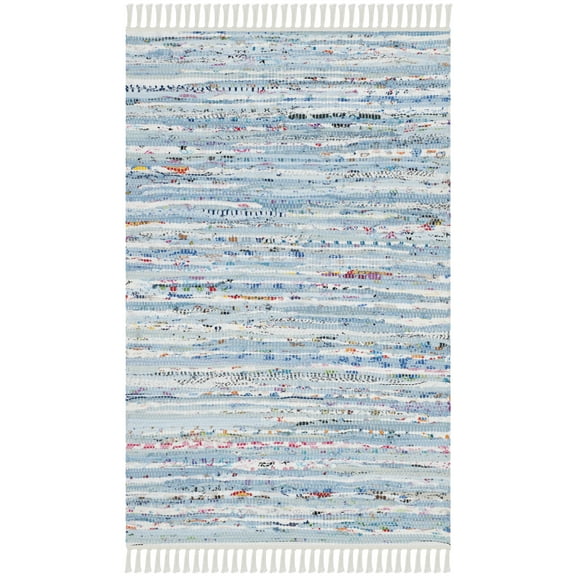 SAFAVIEH Rag Skylar Striped Cotton Area Rug, Light Blue/Multi, 2'3" x 3'9"