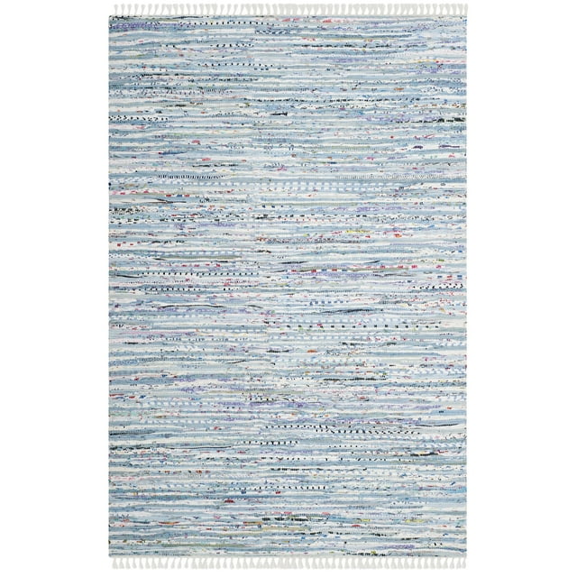 SAFAVIEH Rag Skylar Striped Cotton Area Rug, Light Blue/Multi, 3' x 5
