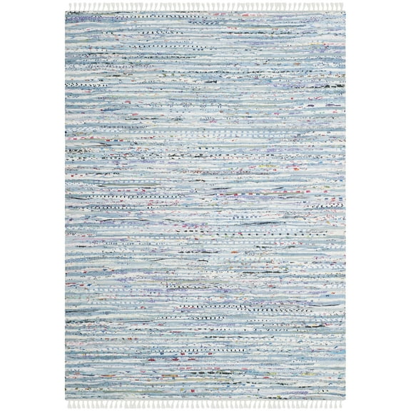 SAFAVIEH Rag Skylar Striped Cotton Area Rug, Light Blue/Multi, 5' x 7'
