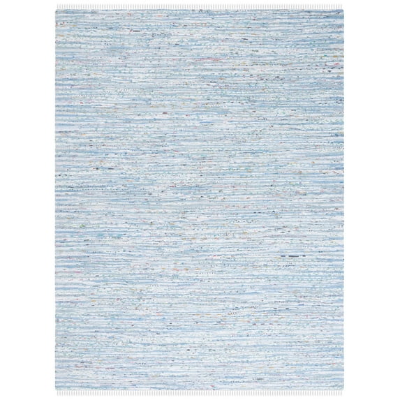 SAFAVIEH Rag Skylar Striped Cotton Area Rug, Light Blue/Multi, 9' x 12'