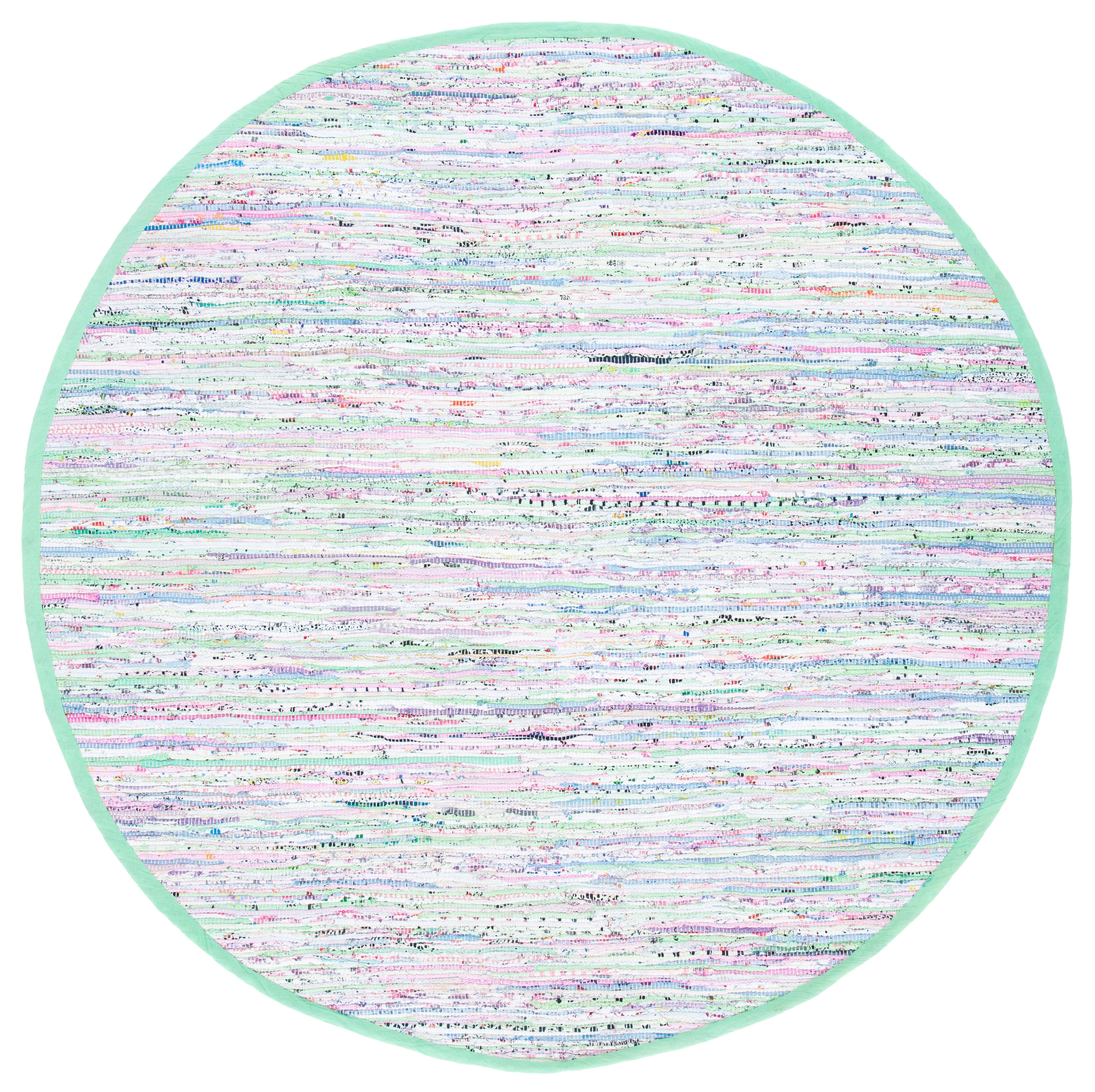 SAFAVIEH Rag Skylar Striped Cotton Area Rug, Light Green/Multi, 6' x 6' Round