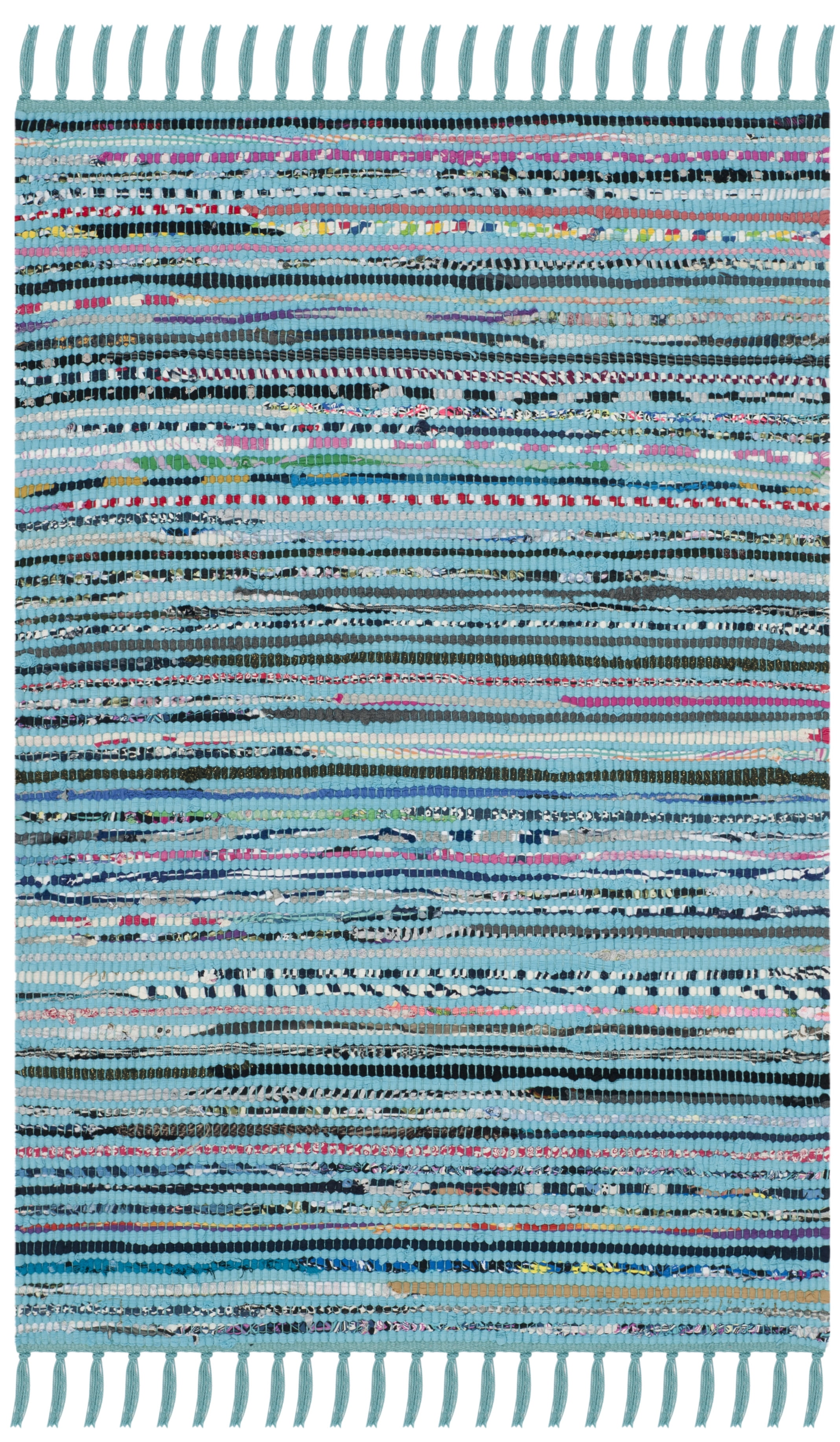 SAFAVIEH Rag Skylar Striped Cotton Area Rug, Turquoise/Multi, 2'3" x 3'9"