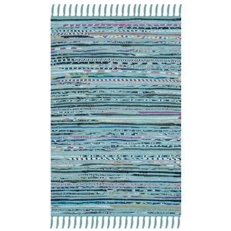SAFAVIEH Rag Skylar Striped Cotton Area Rug, Turquoise/Multi, 2'3" x 3'9"