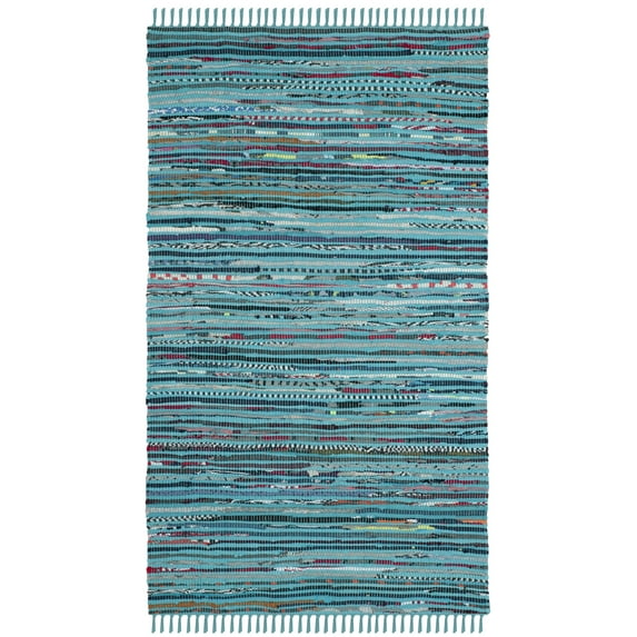 SAFAVIEH Rag Skylar Striped Cotton Area Rug, Turquoise/Multi, 2'6" x 4'
