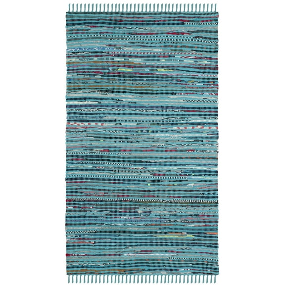 SAFAVIEH Rag Skylar Striped Cotton Area Rug, Turquoise/Multi, 2'6" x 4'