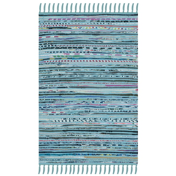 SAFAVIEH Rag Skylar Striped Cotton Area Rug, Turquoise/Multi, 2' x 3'