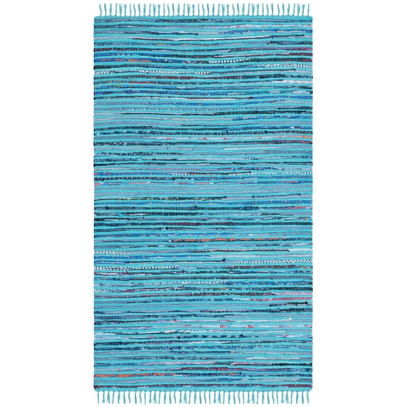 SAFAVIEH Rag Skylar Striped Cotton Area Rug, Turquoise/Multi, 3' x 5'