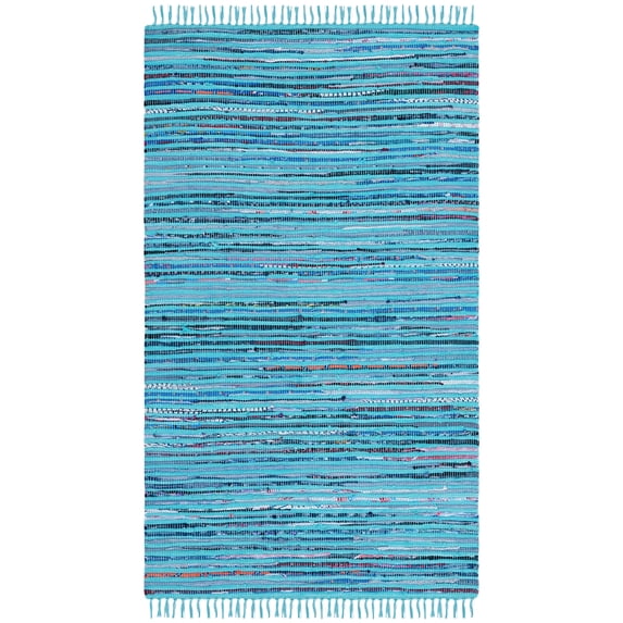 SAFAVIEH Rag Skylar Striped Cotton Area Rug, Turquoise/Multi, 3' x 5'
