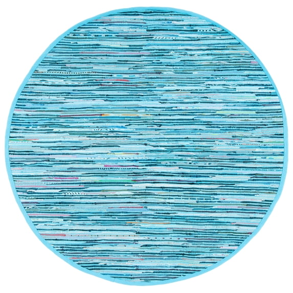 SAFAVIEH Rag Skylar Striped Cotton Area Rug, Turquoise/Multi, 6' x 6' Round