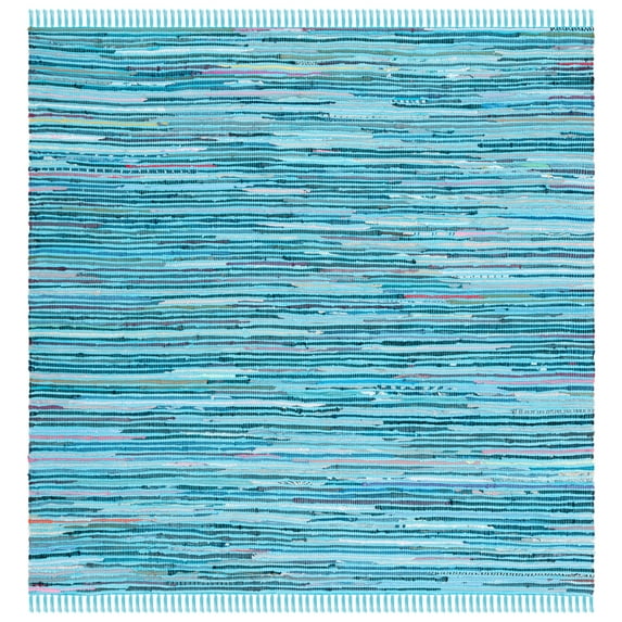 SAFAVIEH Rag Skylar Striped Cotton Area Rug, Turquoise/Multi, 6' x 6' Square