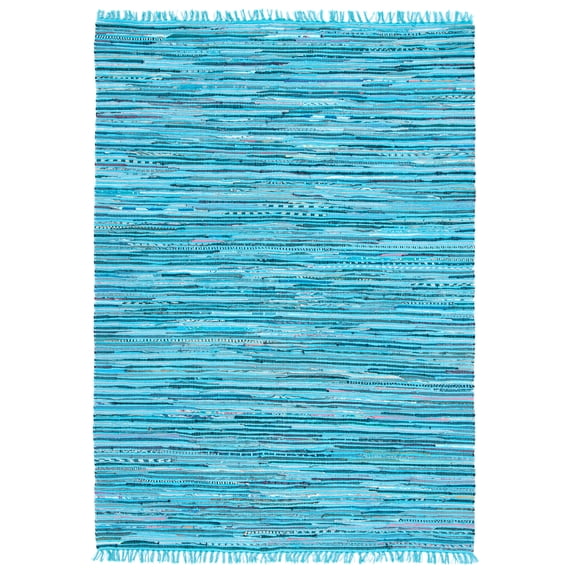SAFAVIEH Rag Skylar Striped Cotton Area Rug, Turquoise/Multi, 6' x 9'