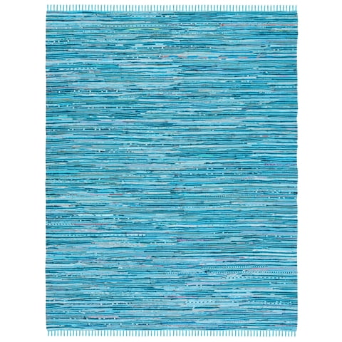 SAFAVIEH Rag Skylar Striped Cotton Area Rug, Turquoise/Multi, 8' x 10'