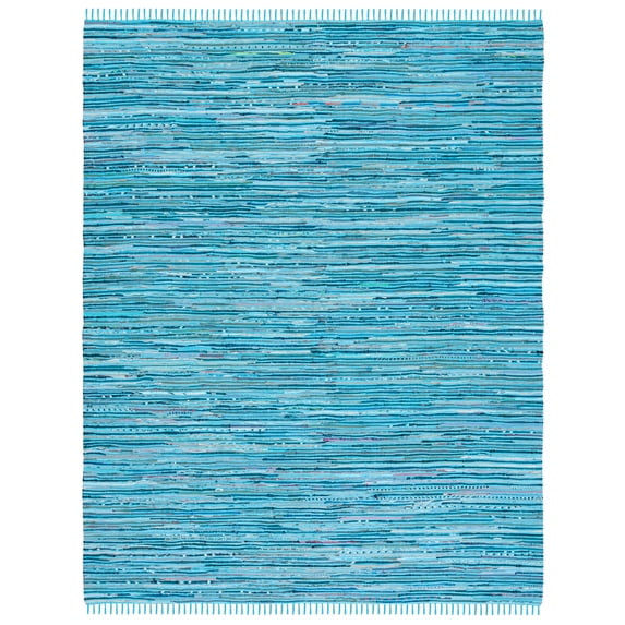 SAFAVIEH Rag Skylar Striped Cotton Area Rug, Turquoise/Multi, 9' x 12'