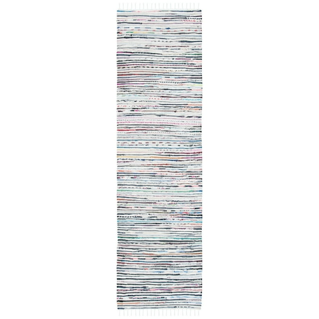 SAFAVIEH Rag Skylar Striped Cotton Runner Rug, Ivory/Multi, 2'3" x 10