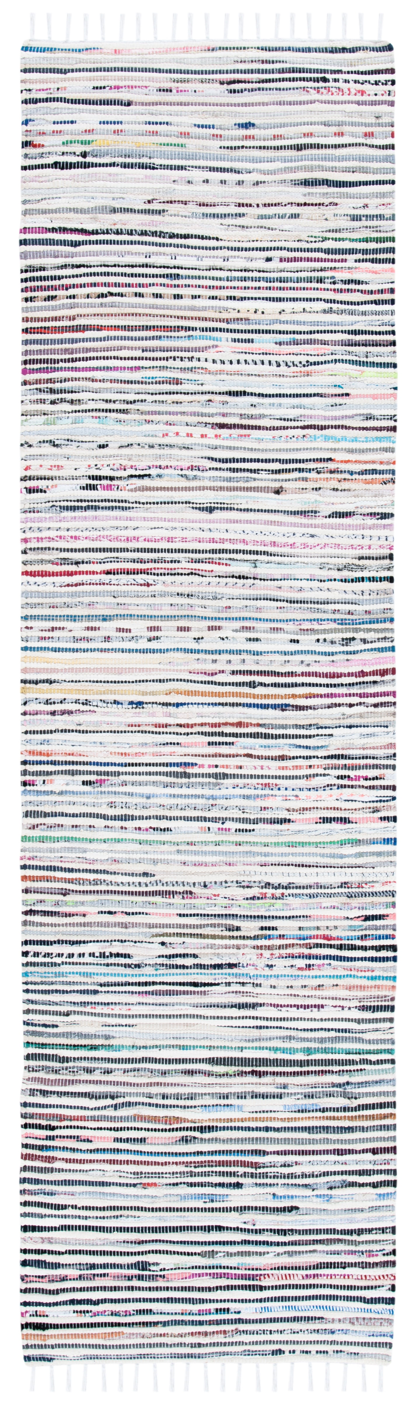 SAFAVIEH Rag Skylar Striped Cotton Runner Rug, Ivory/Multi, 2'3