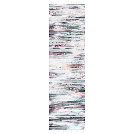 SAFAVIEH Rag Skylar Striped Cotton Runner Rug, Ivory/Multi, 2'3" x 8'