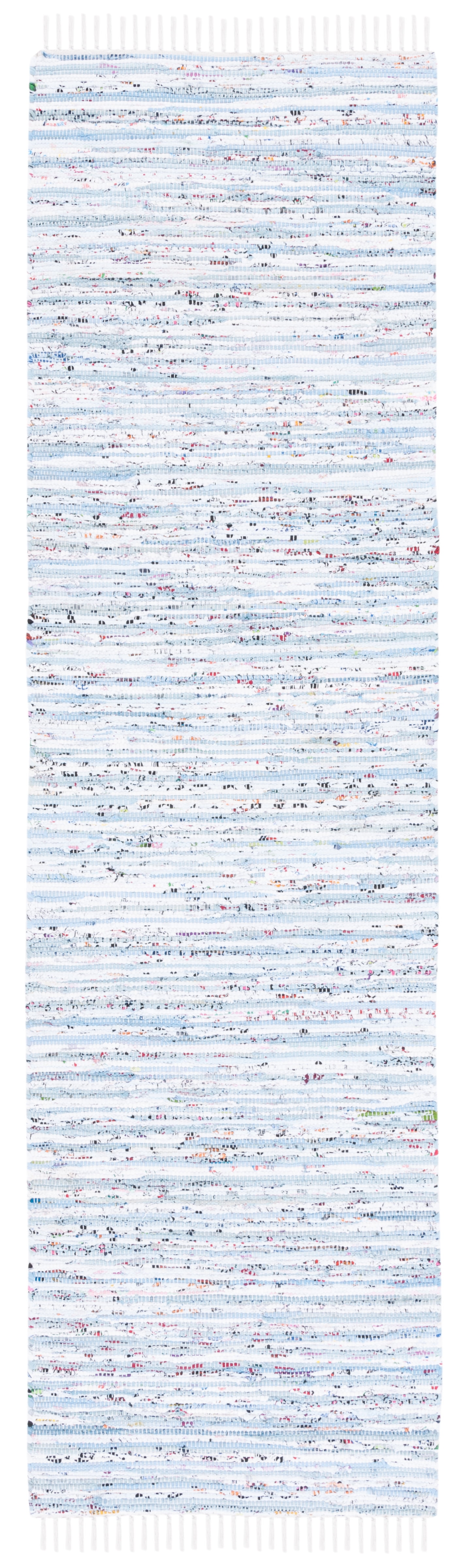 SAFAVIEH Rag Skylar Striped Cotton Runner Rug, Light Blue/Multi, 2'3" x