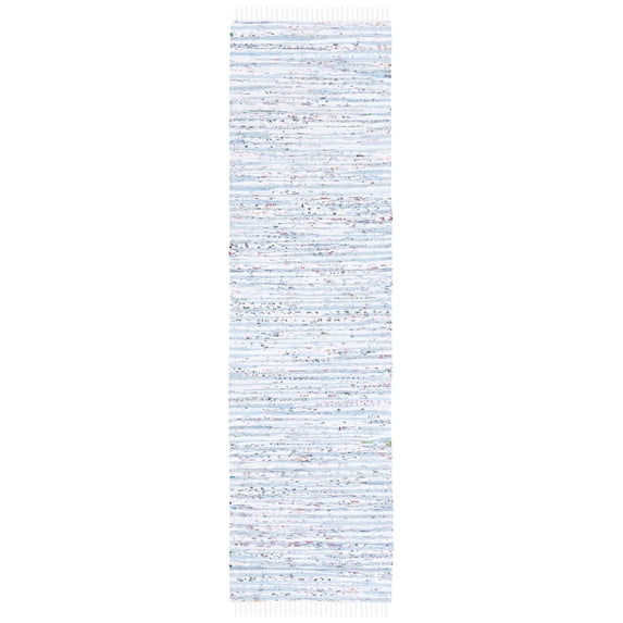 SAFAVIEH Rag Skylar Striped Cotton Runner Rug, Light Blue/Multi, 2'6" x 14'