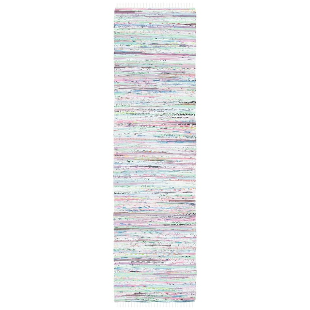 SAFAVIEH Rag Skylar Striped Cotton Runner Rug, Light Green/Multi, 2'3