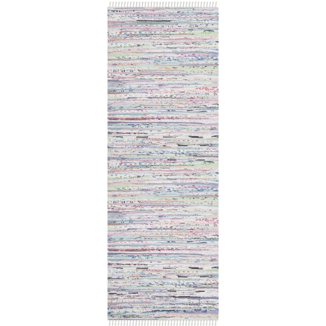 SAFAVIEH Rag Skylar Striped Cotton Runner Rug, Light Green/Multi, 2'3