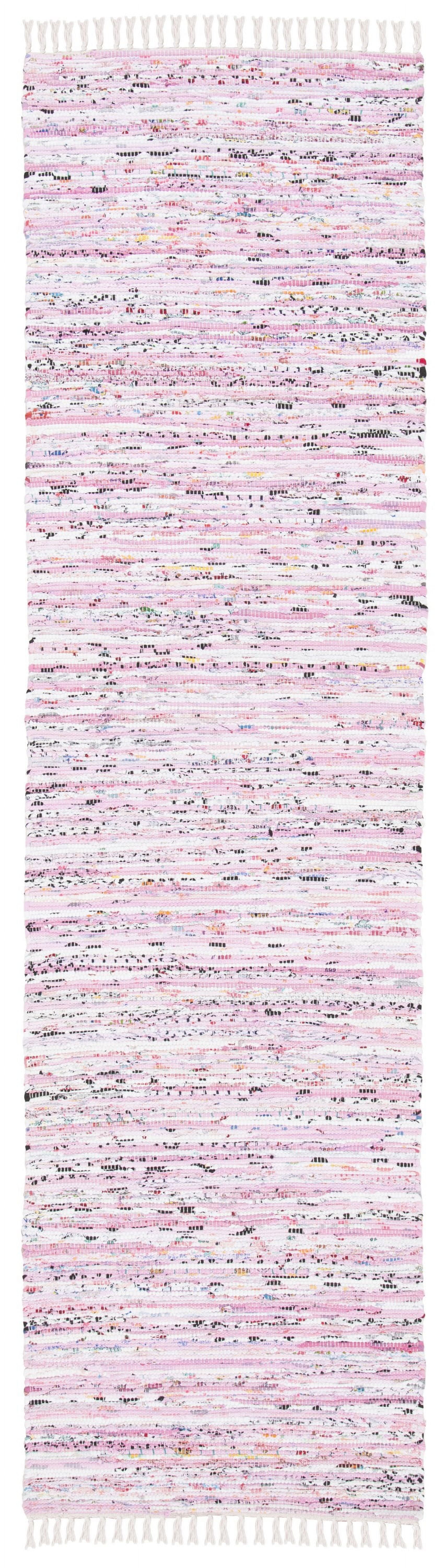 Light Pink and Multi Handwoven Cotton Wool Runner Rug