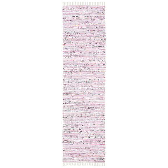SAFAVIEH Rag Skylar Striped Cotton Runner Rug, Light Pink/Multi, 2'3" x 8'
