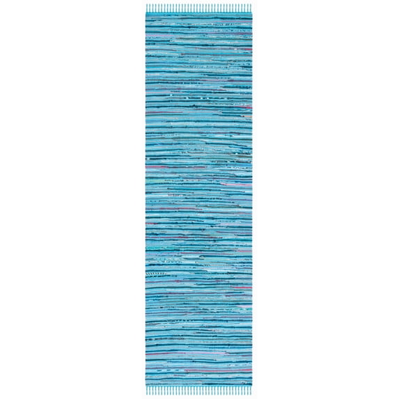 SAFAVIEH Rag Skylar Striped Cotton Runner Rug, Turquoise/Multi, 2'3" x 10'