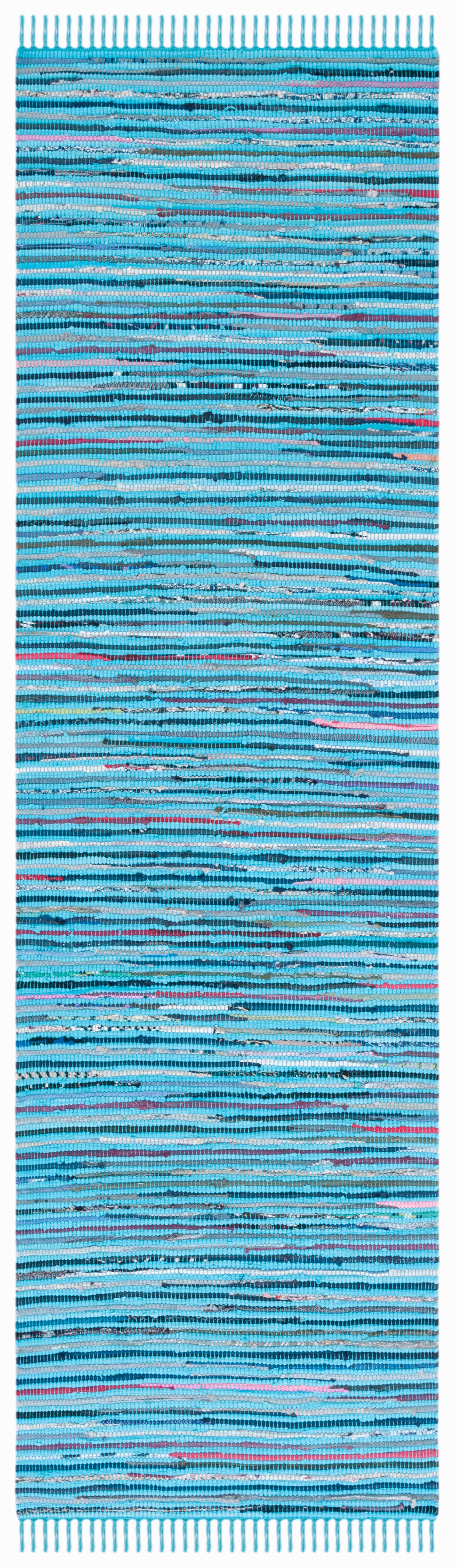 SAFAVIEH Rag Skylar Striped Cotton Runner Rug, Turquoise/Multi, 2'3
