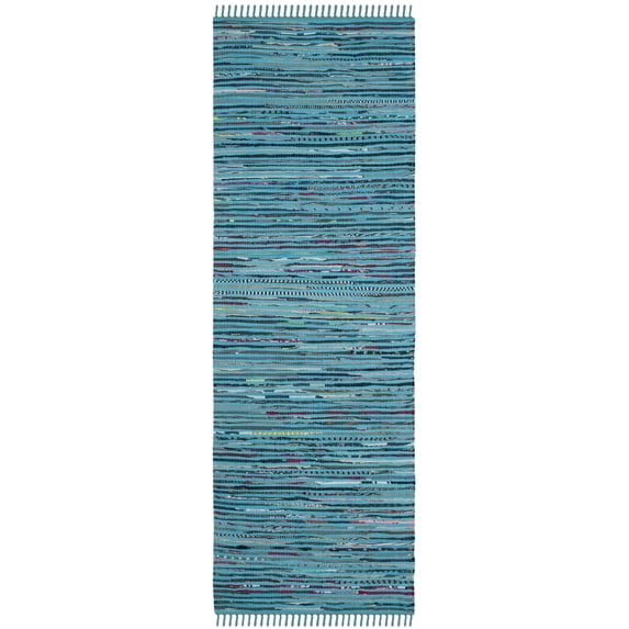 SAFAVIEH Rag Skylar Striped Cotton Runner Rug, Turquoise/Multi, 2'3" x 6'