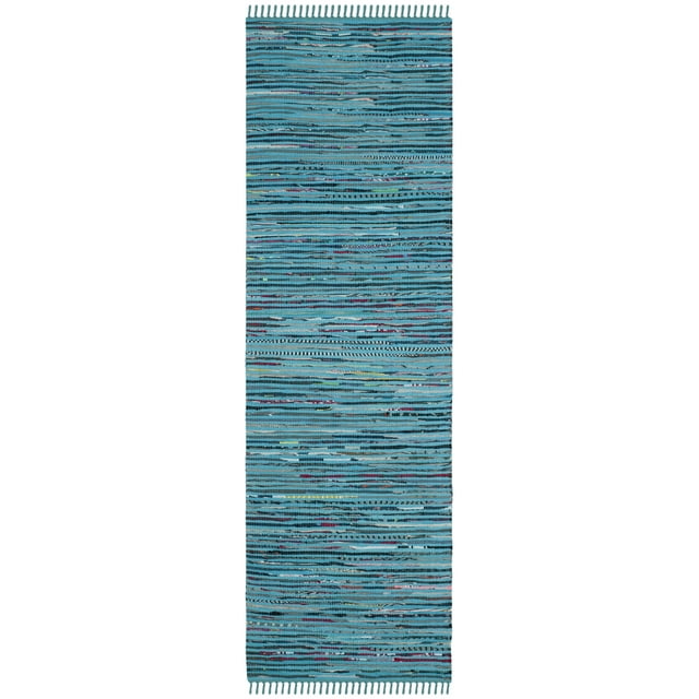 SAFAVIEH Rag Skylar Striped Cotton Runner Rug, Turquoise/Multi, 2'3" x