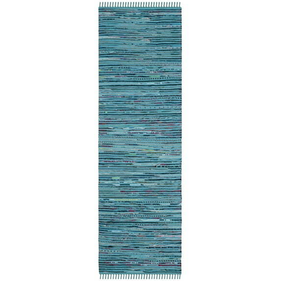 SAFAVIEH Rag Skylar Striped Cotton Runner Rug, Turquoise/Multi, 2'3" x 7'