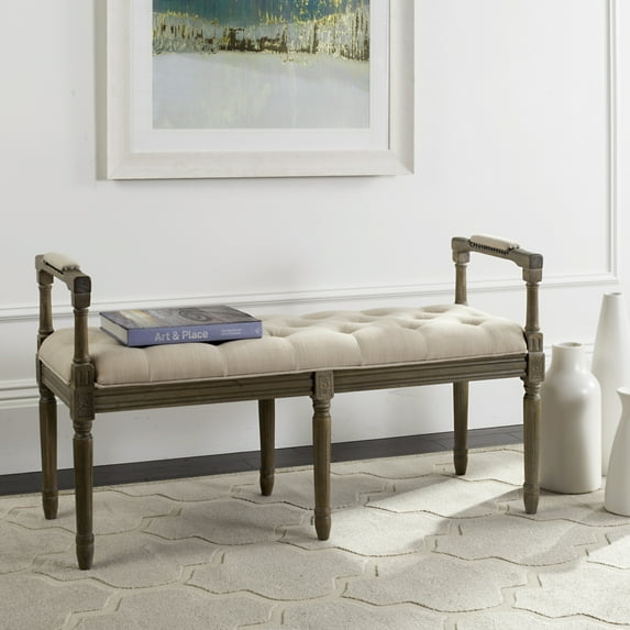 SAFAVIEH Raiden Linen Rustic Oak Bench Beige /Rustic Oak