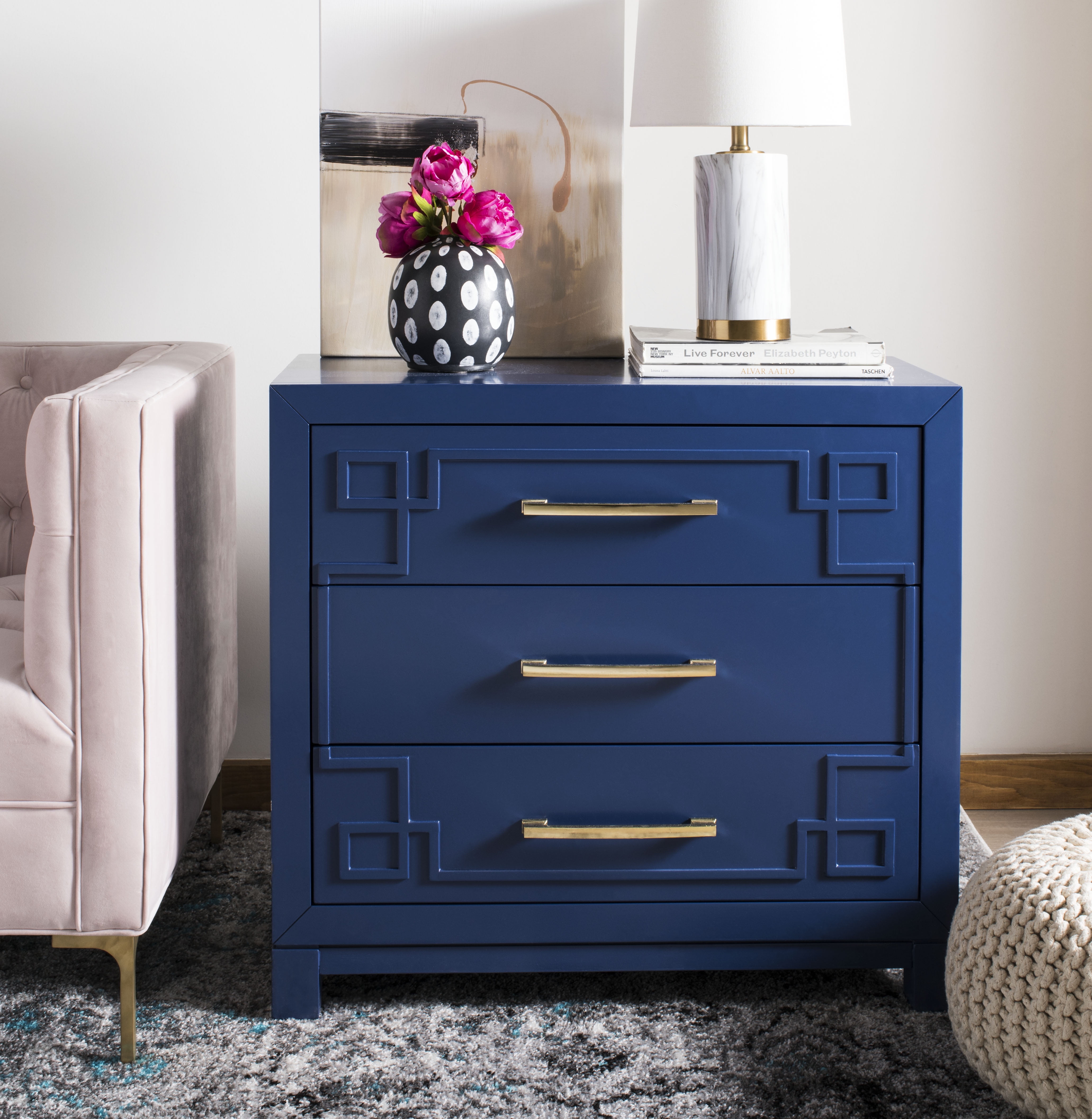 Lapis Blue and Gold Modern 3-Drawer Night Table