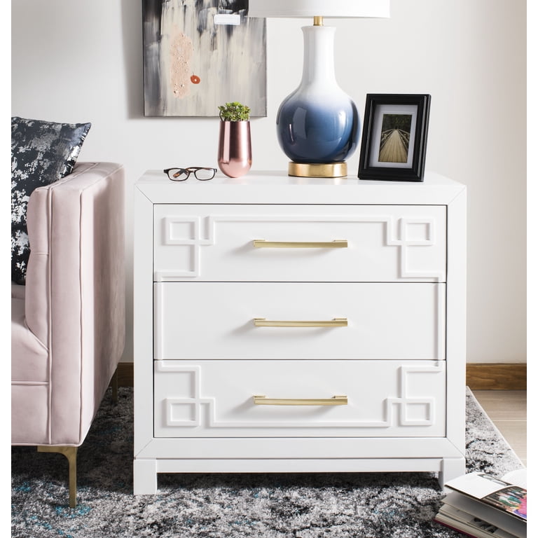 white and gold dresser chest SAFAVIEH Raina Classic Solid 3 Drawer Chest, White/Gold Color Name:BLUE MULTI