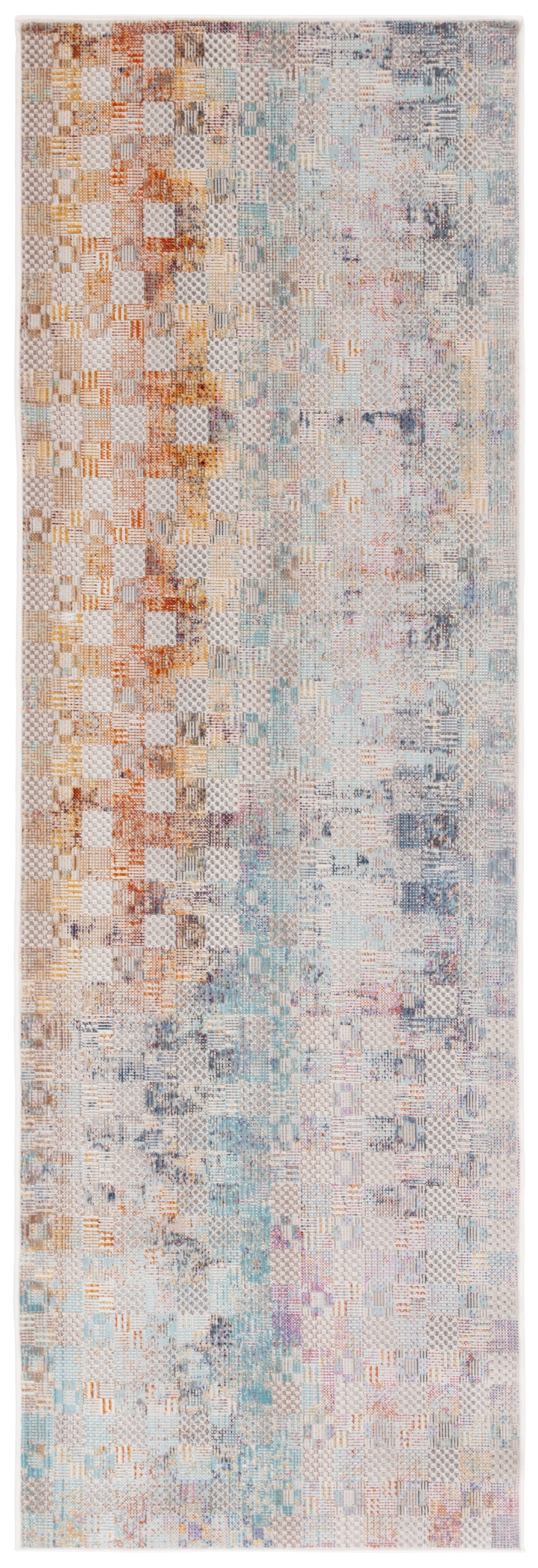 SAFAVIEH Rainbow Jamel Abstract Indoor/Outdoor Runner Rug, Blue/Gold, 2'6" x 8'