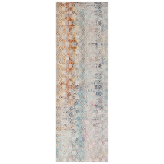 SAFAVIEH Rainbow Jamel Abstract Indoor/Outdoor Runner Rug, Blue/Gold, 2'6" x 8'