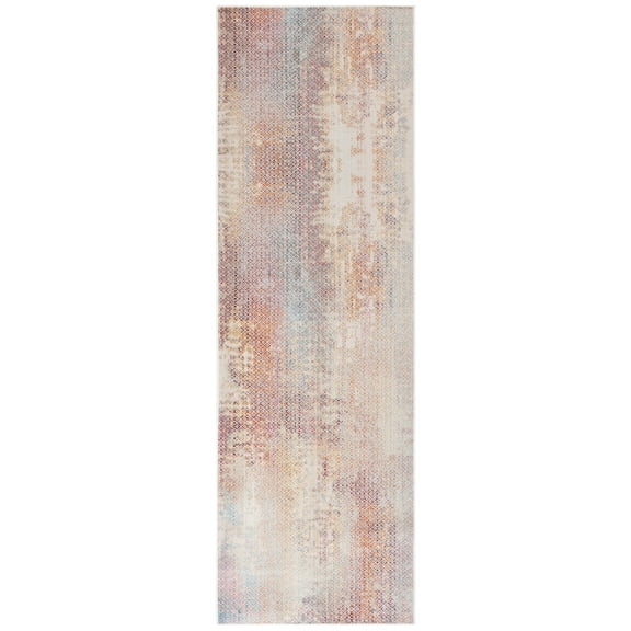 SAFAVIEH Rainbow Kameron Abstract Indoor/Outdoor Runner Rug, Navy/Rust Gold, 2'6" x 8'