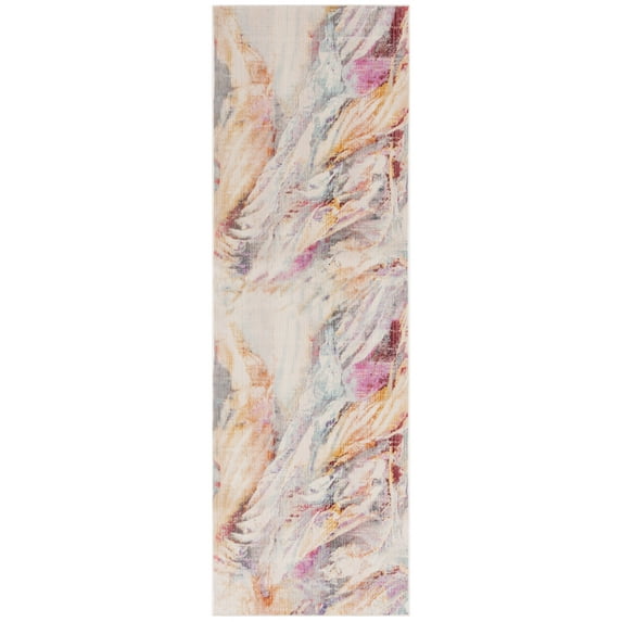 SAFAVIEH Rainbow Kiro Abstract Indoor/Outdoor Runner Rug, Blue/Gold, 2'6" x 8'