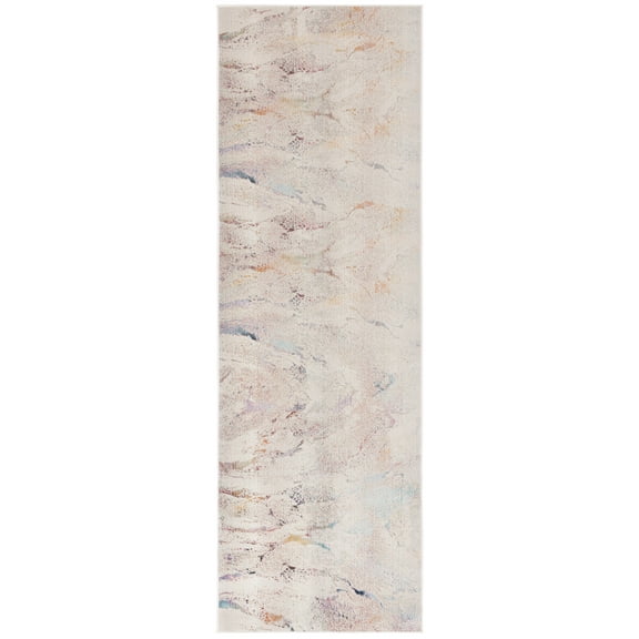 SAFAVIEH Rainbow Valentina Abstract Indoor/Outdoor Runner Rug, Ivory/Blue Gold, 2'6" x 8'