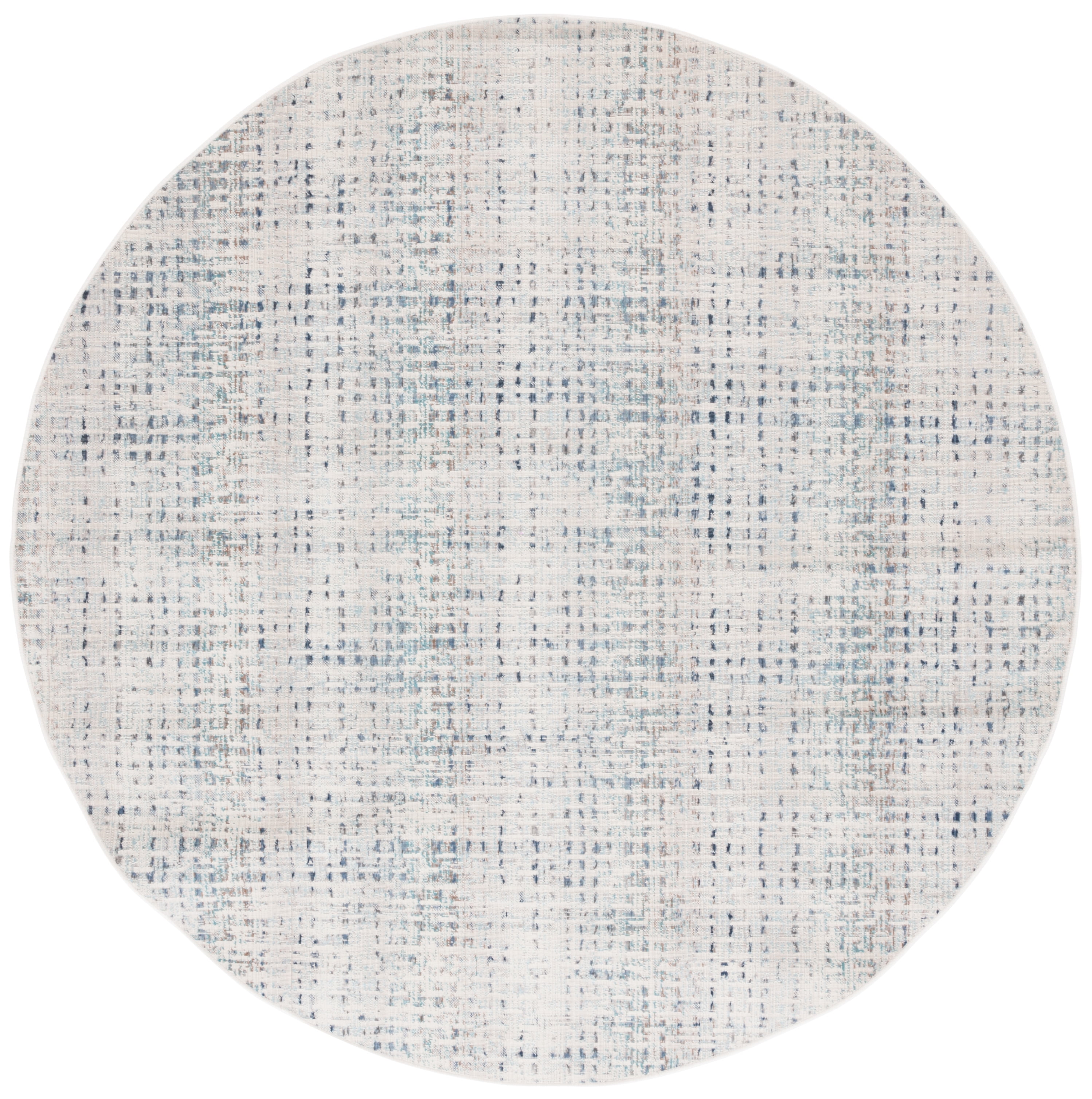 SAFAVIEH Rainbow Yadira Geometric Indoor/Outdoor Area Rug, Blue/Ivory, 6'7" x 6'7" Round