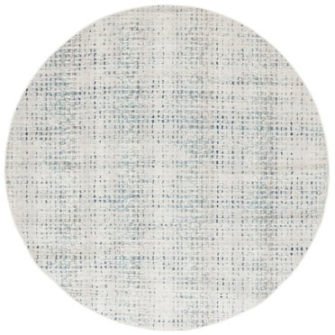 SAFAVIEH Rainbow Yadira Geometric Indoor/Outdoor Area Rug, Blue/Ivory, 6'7" x 6'7" Round