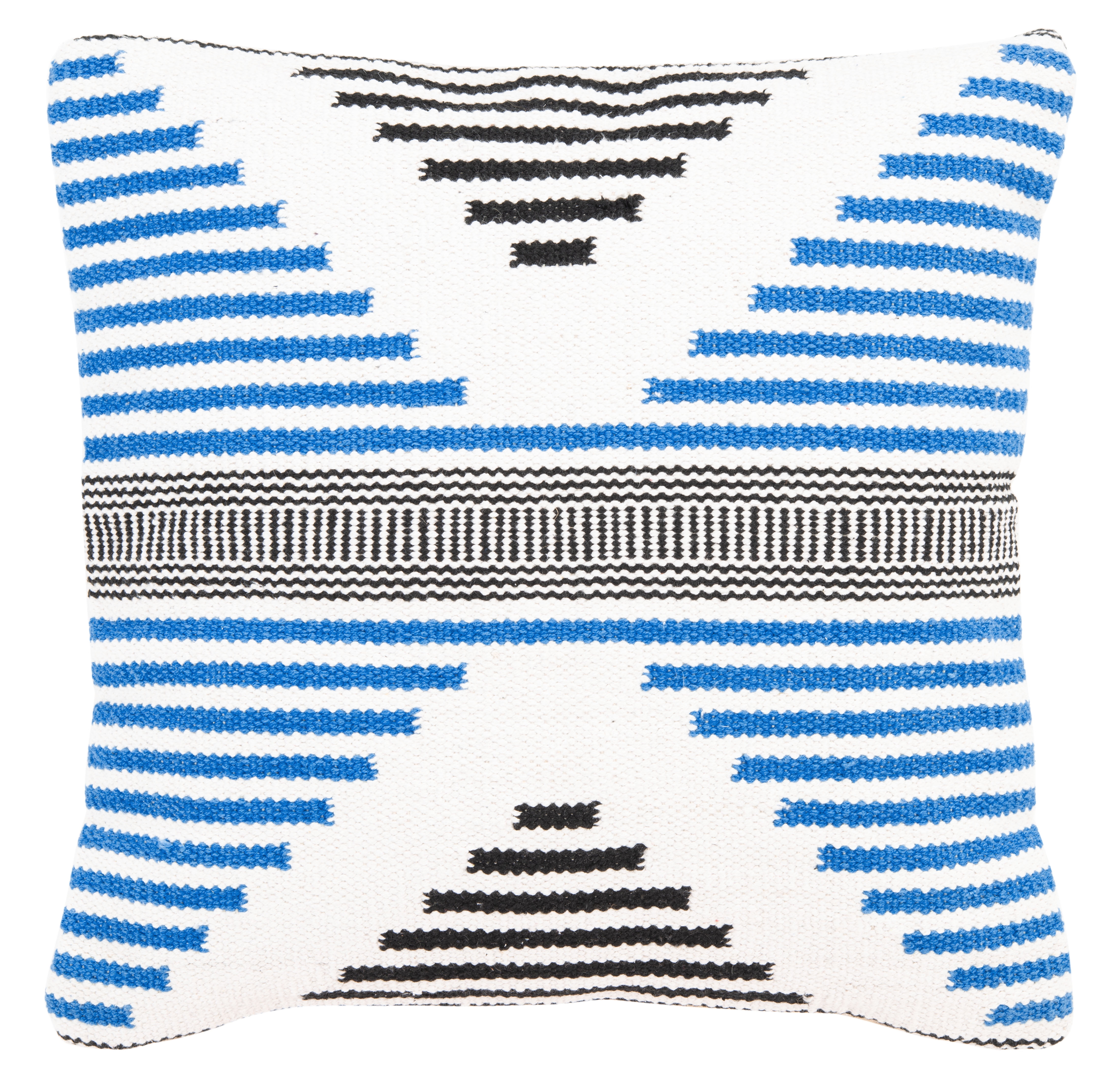 Blue and Beige Geometric Cotton Throw Pillow