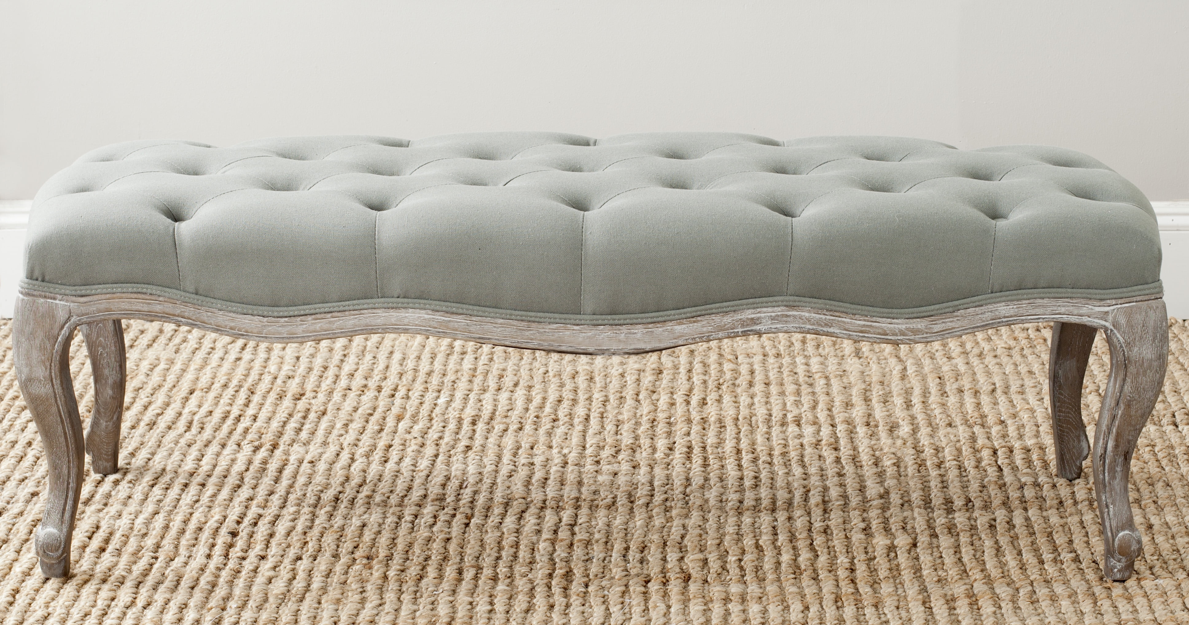 SAFAVIEH Ramsey Traditional Glam Tufted Bench, Sea Mist