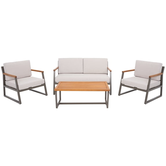 SAFAVIEH Randolph Outdoor Patio 4 Piece Conversation Set, Grey/Light Grey