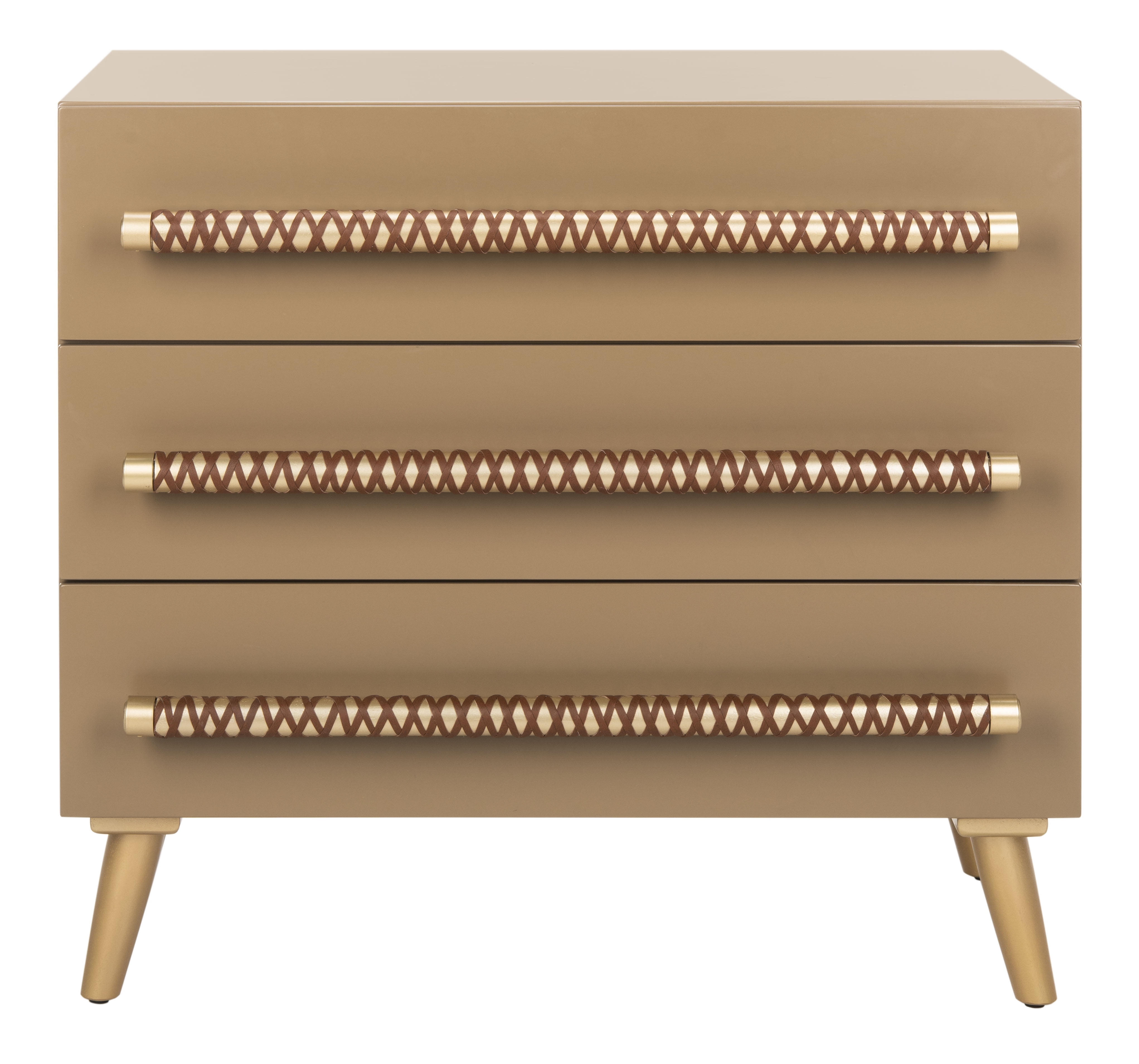 Raquel Light Brown and Gold 3-Drawer Chest