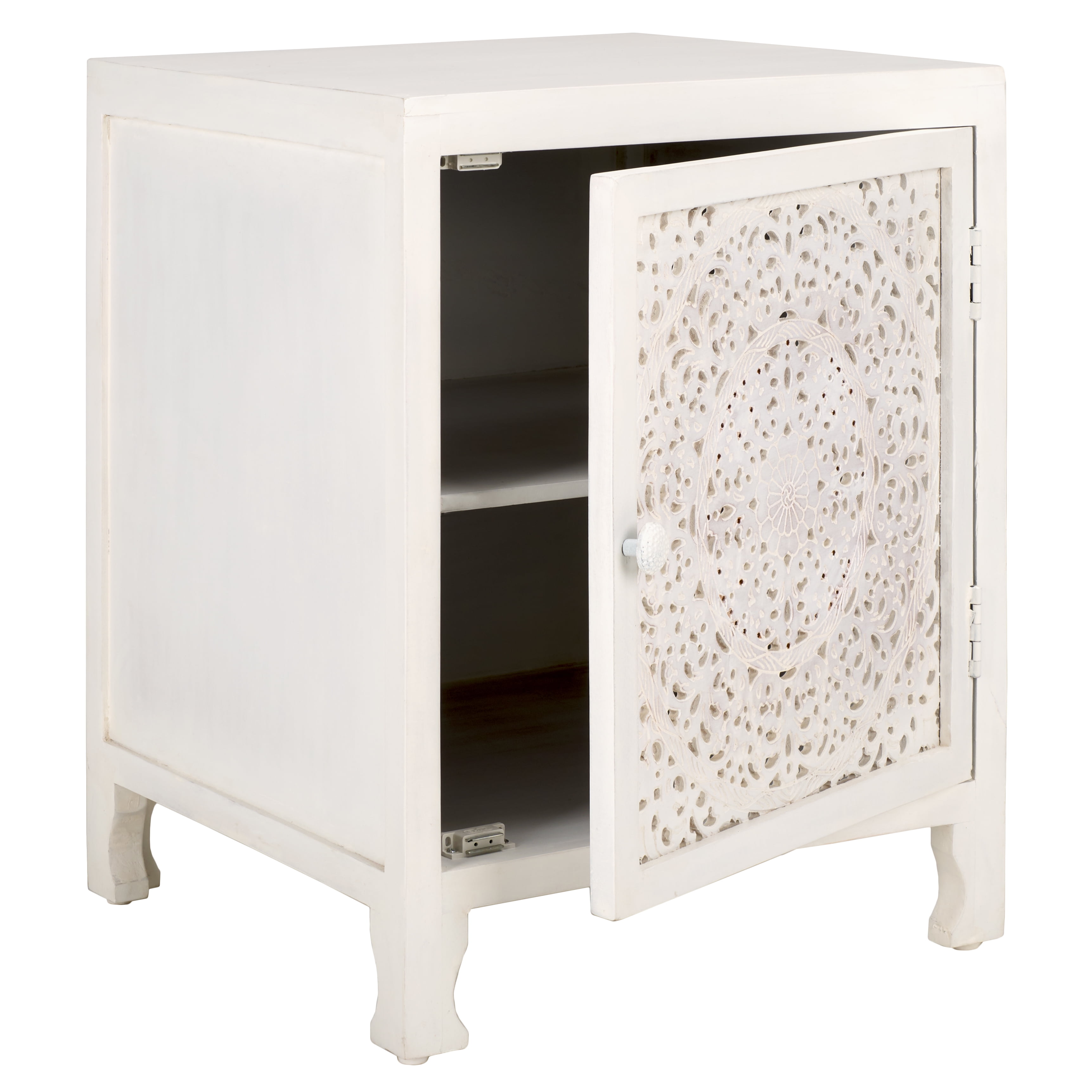 SAFAVIEH Raura Bohemian 2 Shelf 1 Door Nightstand, White Wash (18 in. W x 18 in. D x 24 in. H)