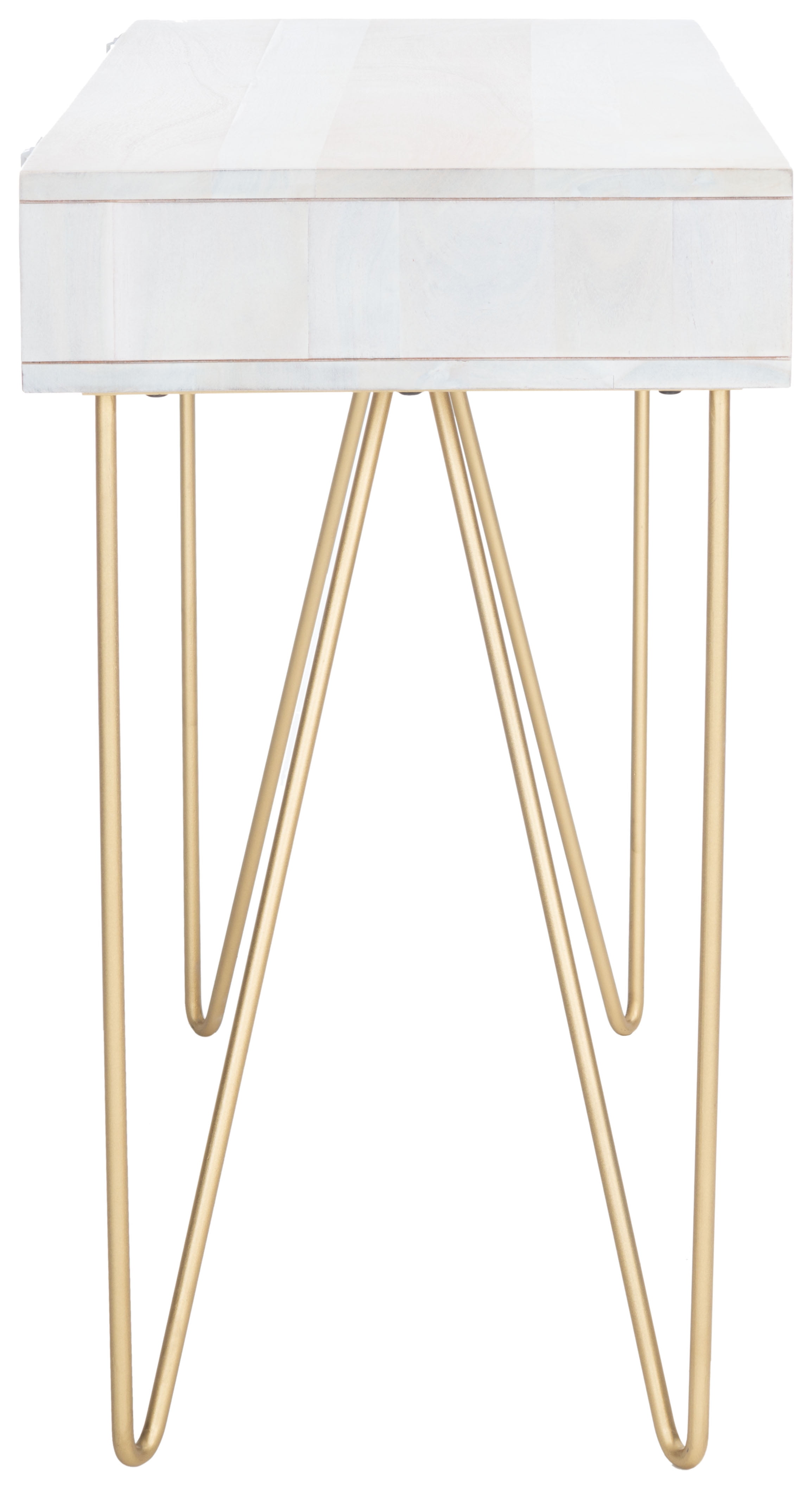 White and Brass Wood Writing Desk with Drawer